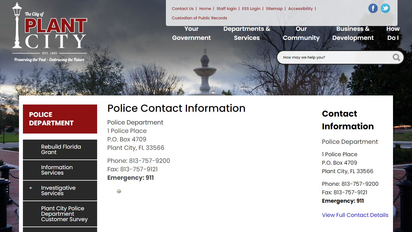 Police Contact Information | City of Plant City Florida